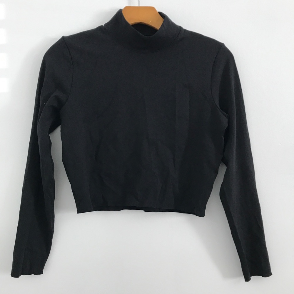 NIKE YOGA CROP TOP BLACK CREW NECK PULLOVER FITNESS SHIRT WOMENS MEDIUM